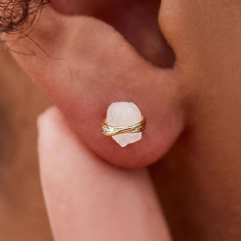 Raw Clear Quartz Stud Earring