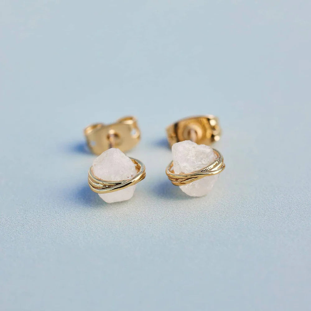 Raw Clear Quartz Stud Earring