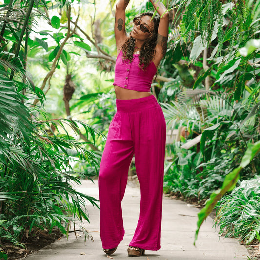 Viva Magenta Wide Leg Cotton Pant