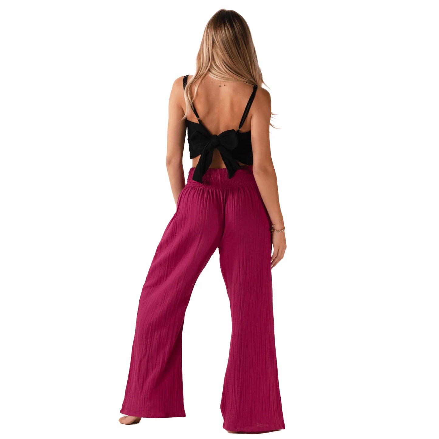 Viva Magenta Wide Leg Cotton Pant