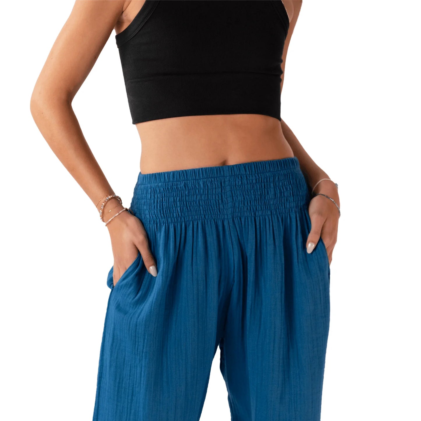 Cobalt Wide Leg Cotton Pants with Pockets