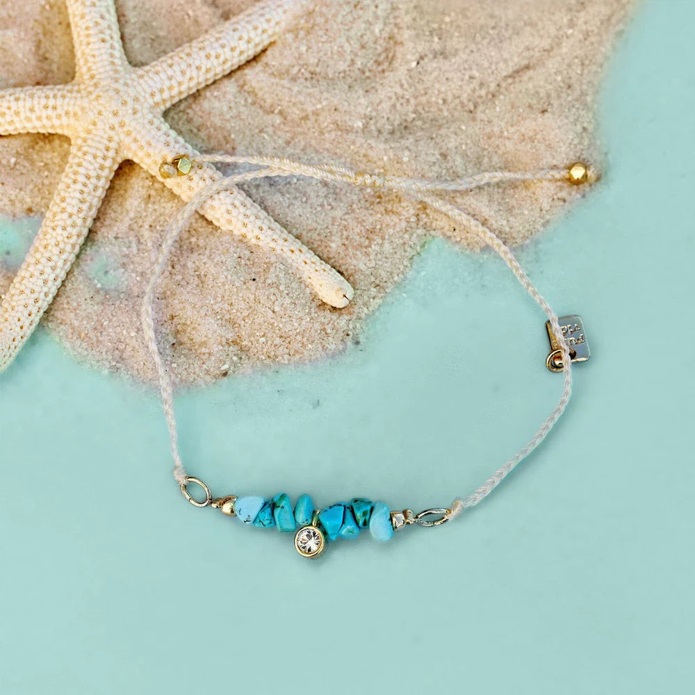 Dainty Turquoise Bead Gold Charm Bracelet