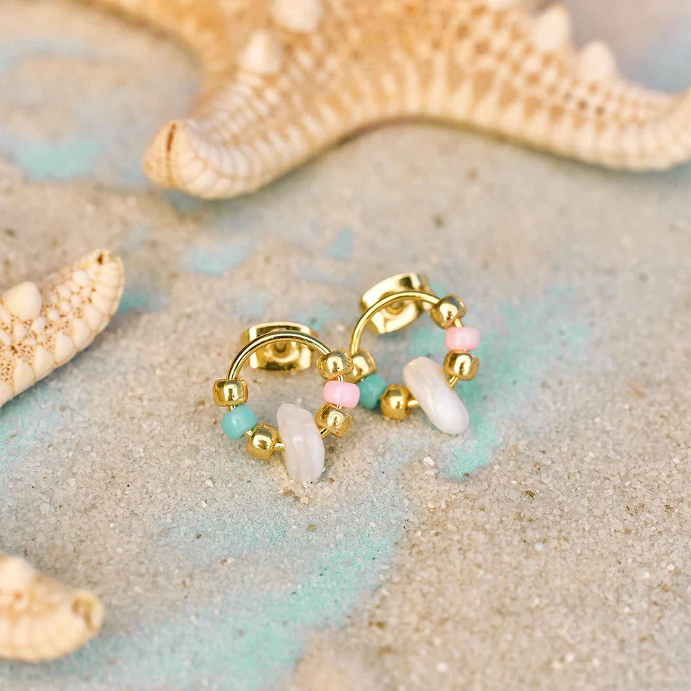 Sea Bead and Shell Stud Earrings