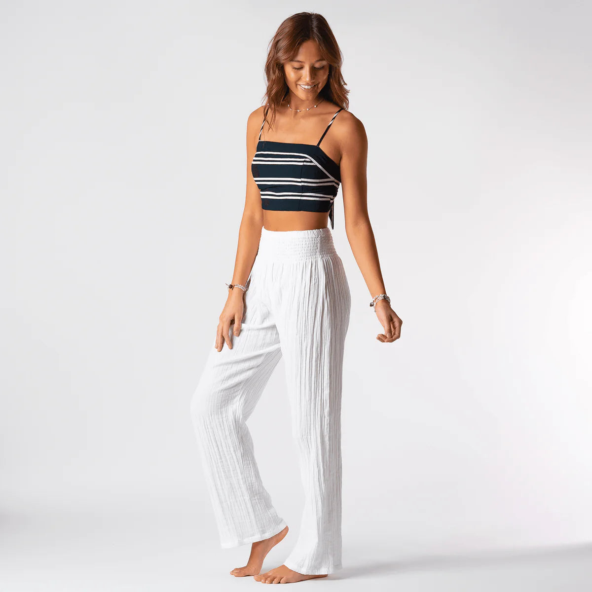 White Wide Leg Cotton Pants