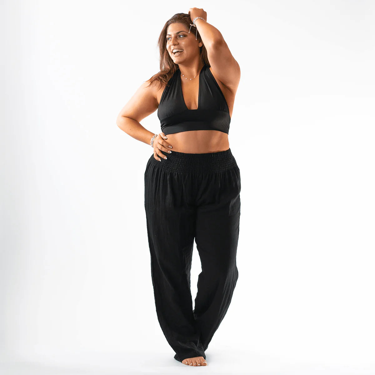 Black Wide Leg Cotton Pants