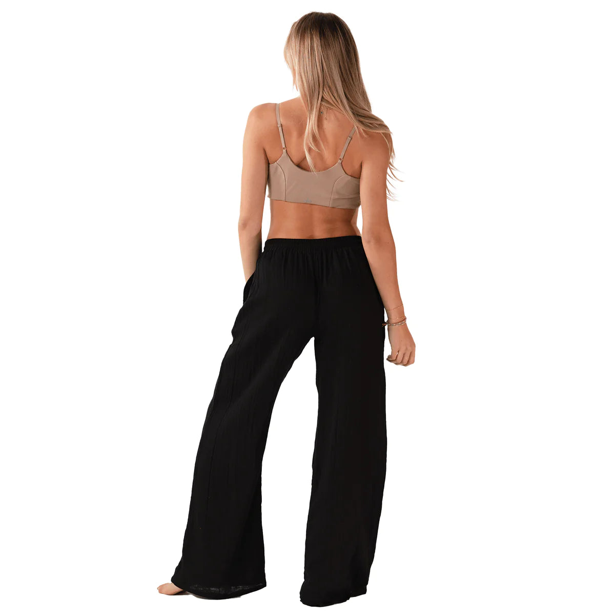 Wide Leg Cotton Drawstring Pants with Pockets