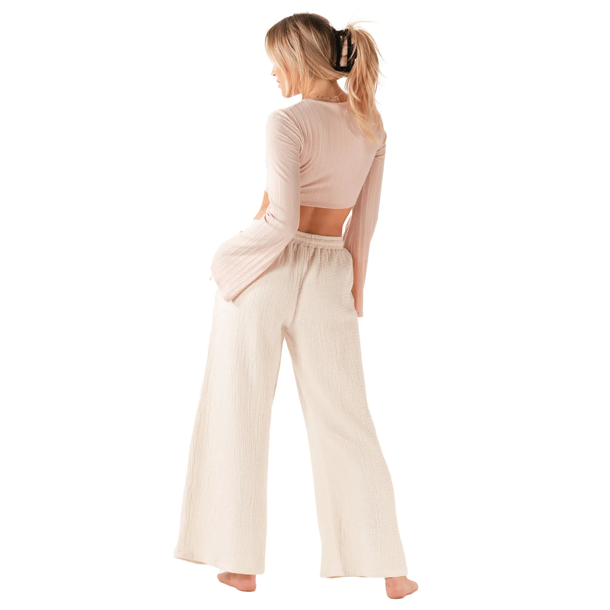 Wide Leg Cotton Drawstring Pants with Pockets