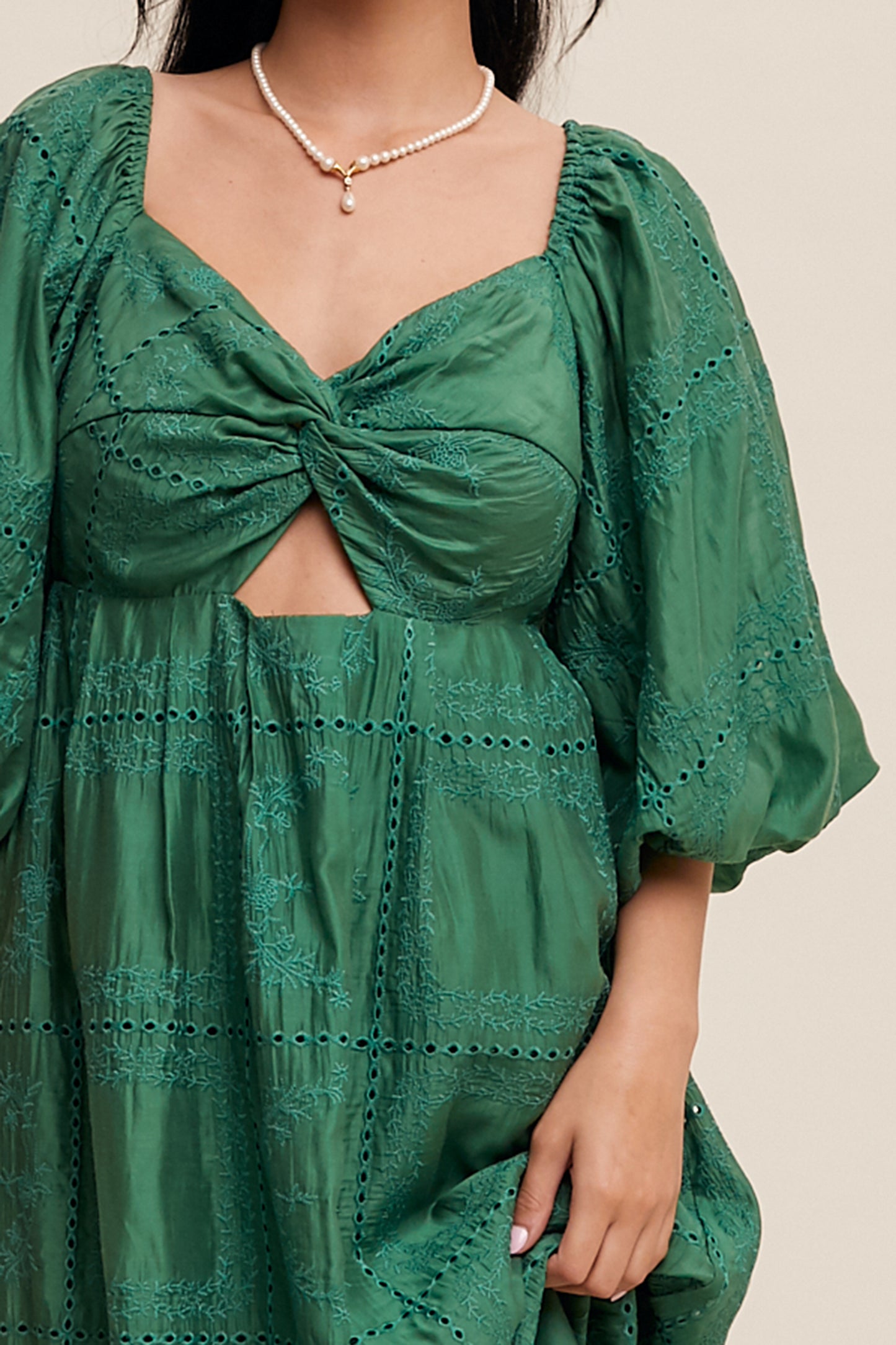 Puff Sleeve Eyelet Midi Dress
