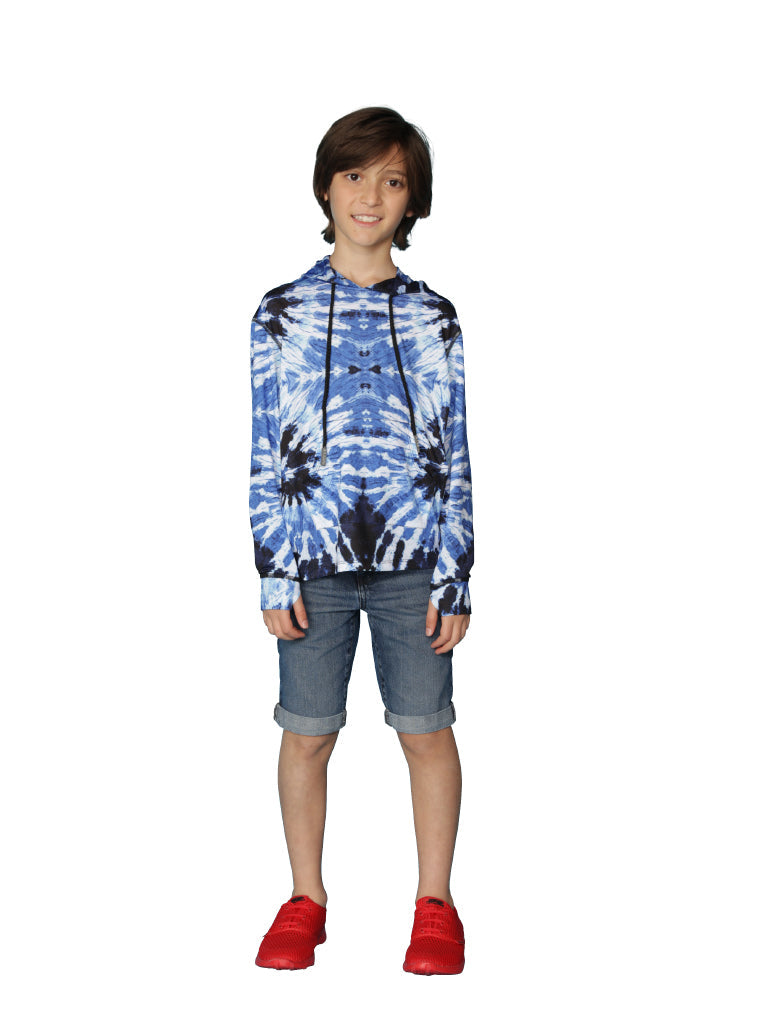 Boy's Long Sleeve Printed Hoodie Tie-Dye Blue