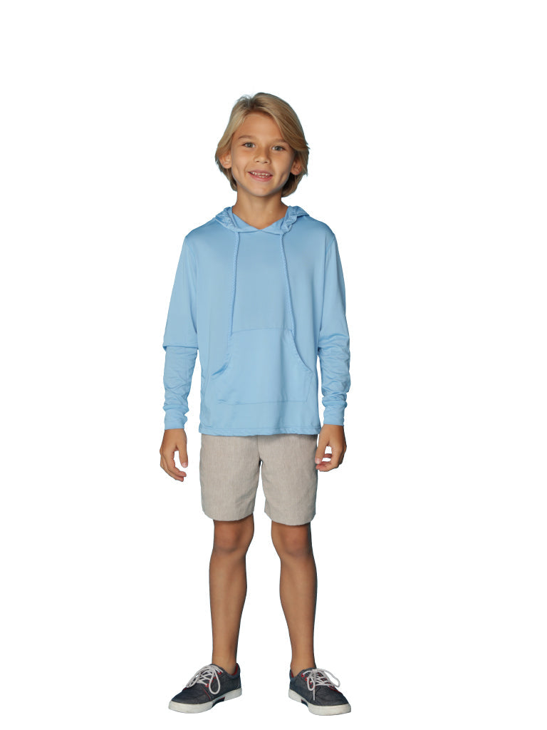 Boy's Long Sleeve Solid Color Hoodie - Sky