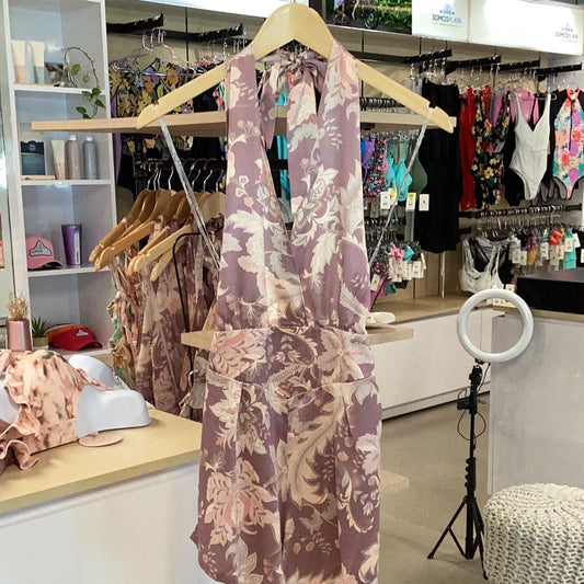 Silky Romper Eggplant Floral