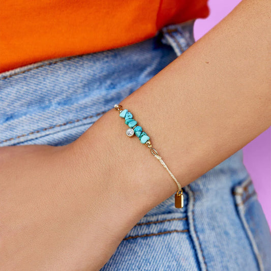 Dainty Turquoise Bead Gold Charm Bracelet