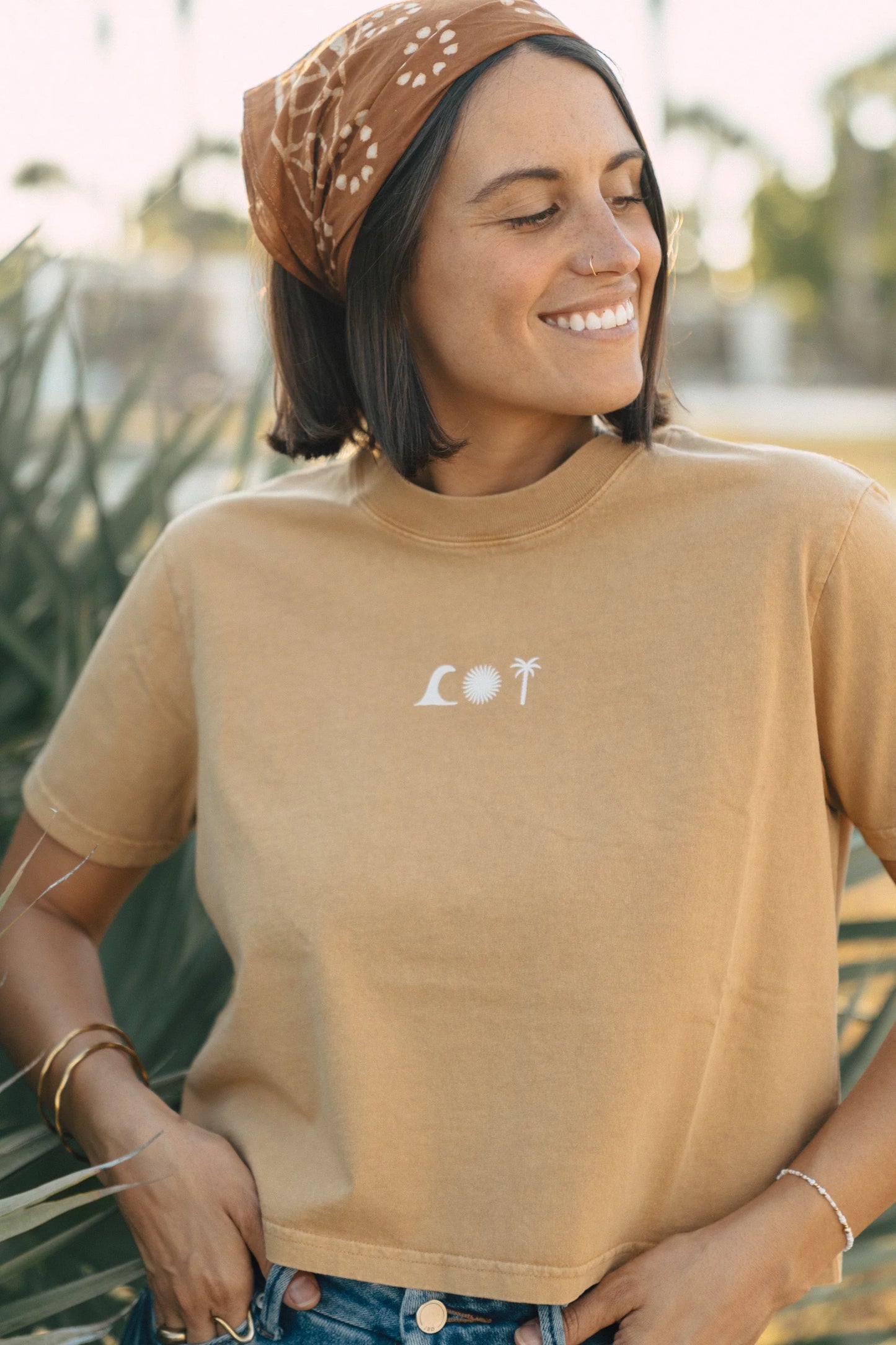 Wave Sun Palm Crop Top