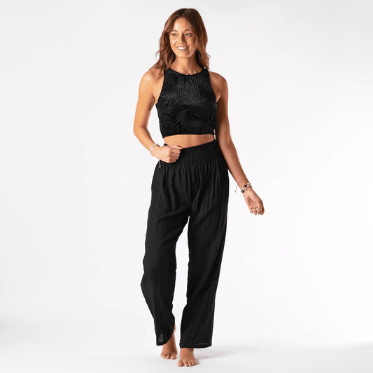 Black Wide Leg Cotton Pants