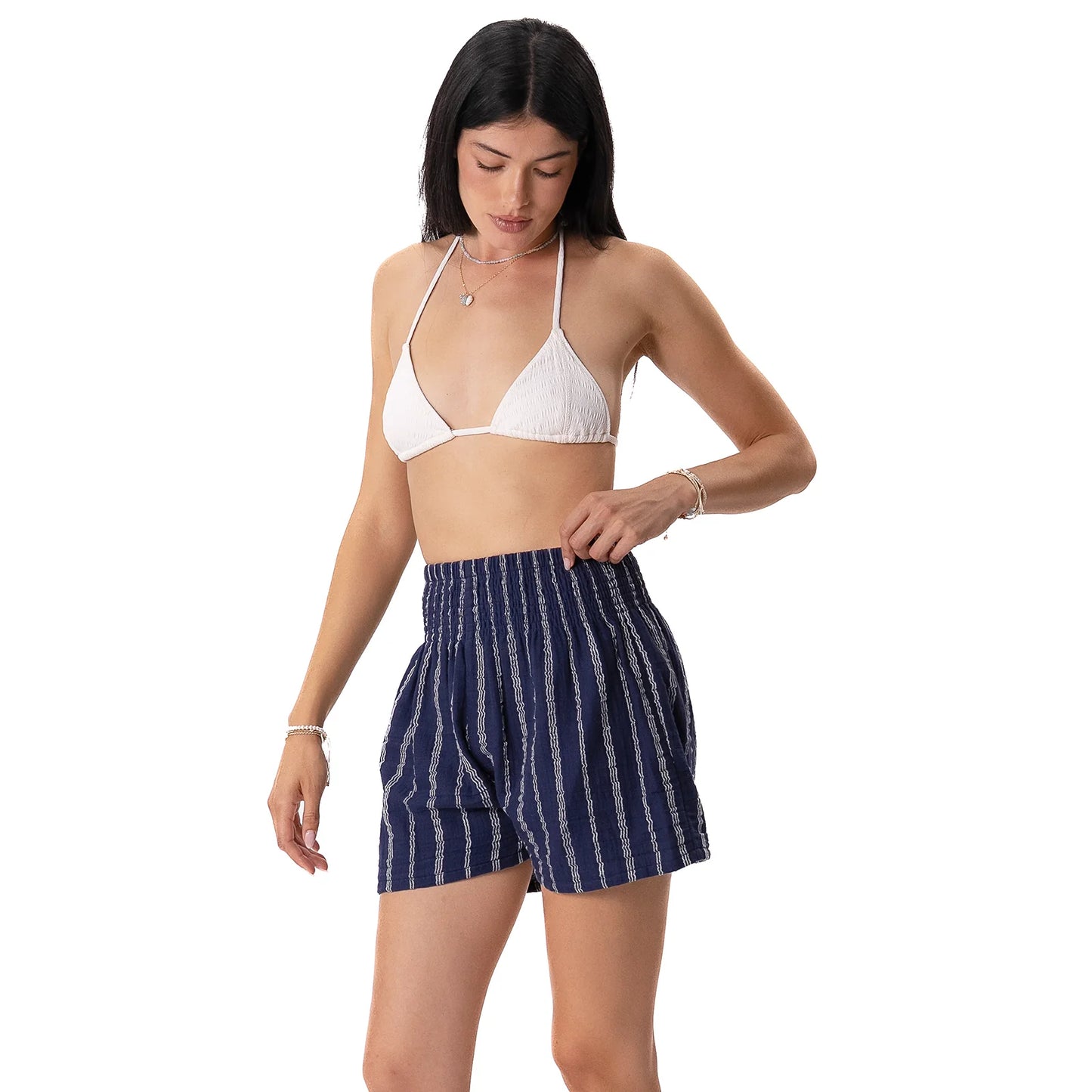 Navy Sailor Stripe Cotton Shorts