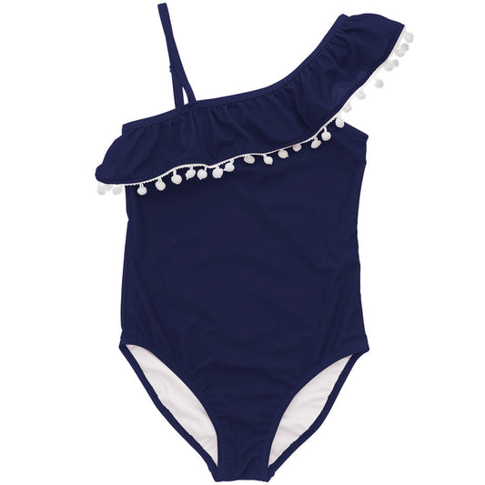 Navy One Shoulder Frill Swimsuit