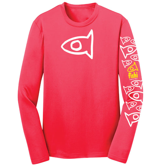 Fishi Pattern Loose Fit Youth Ls - Hot Coral